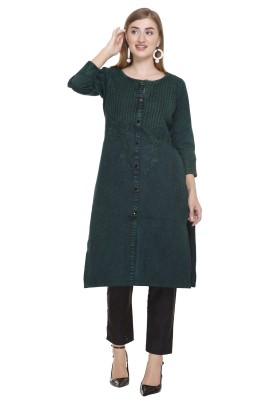 Elthia Women Solid Straight Kurta(Dark Green)