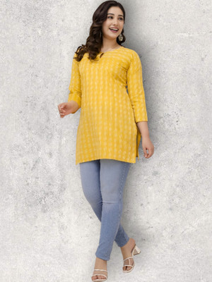 Khwaish Women Printed Anarkali Kurta(Yellow)