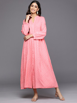 LIBAS Women Printed Flared Kurta(Pink)