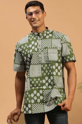 PAAX Men Printed A-line Kurta(Green)