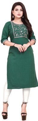 HARISH TEXTILE Women Embroidered A-line Kurta(Green)