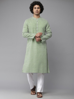See Designs Men Chikan Embroidery Ethnic Dress Kurta(Green)