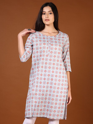 V-MART Women Printed A-line Kurta(Grey)