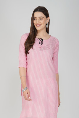 Fabricfetch Women Embellished A-line Kurta(Pink)