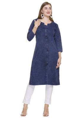 Elthia Women Solid Straight Kurta(Blue)