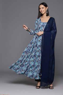 Varanga Women Floral Print Anarkali Kurta(Blue)