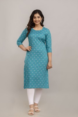 Jouglowriyaa Women Printed Straight Kurta(Green)