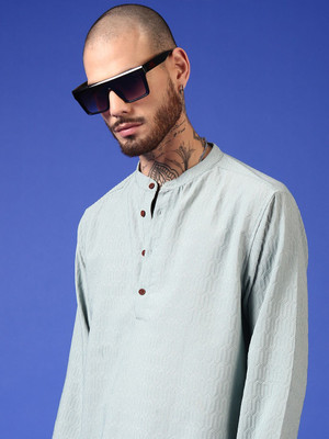 Voroxy Men Printed Straight Kurta(Grey)