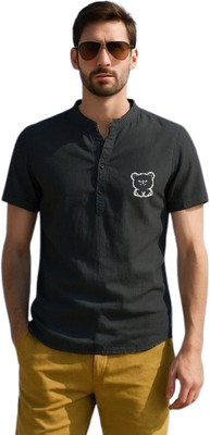 GAINELL Men Solid Straight Kurta(Black)