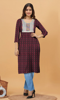 HouseOfCommon Women Checkered Straight Kurta(Brown)