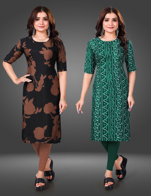 RANGRASIYA CORPORATION Women Printed Straight Kurta(Green)