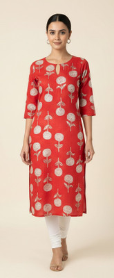 SIFRA Women Printed, Floral Print Straight Kurta(Orange)
