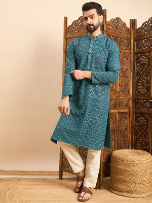 SWAGG INDIA Men Embroidered A-line Kurta(Dark Blue)