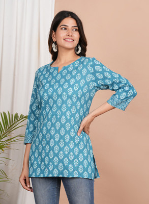 Aveeka fab Women Printed Straight Kurta(Light Blue, White)