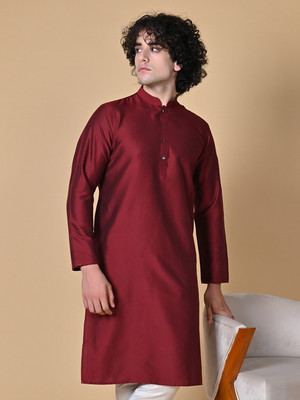 MAAHII FABS Men Solid Straight Kurta(Maroon)