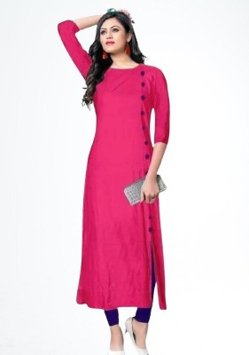 kair Women Solid Straight Kurta(Pink)