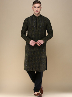 ANOUK Men Woven Design Straight Kurta(Green)
