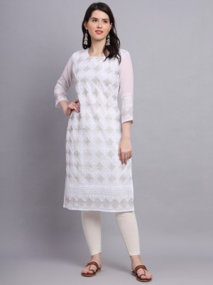 Sasta Bazar Women Embroidered Straight Kurta(White)