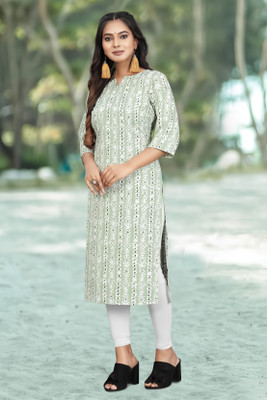 HouseOfCommon Women Geometric Print A-line Kurta(Grey)