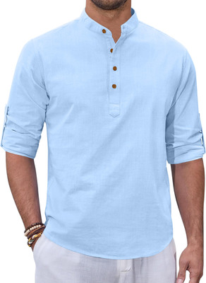 ZOMBOM Men Solid Straight Kurta(Light Blue)