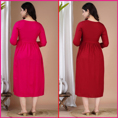 mayraa Women Printed Anarkali Kurta(Pink)