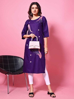 HouseOfCommon Women Printed Anarkali Kurta(Purple)
