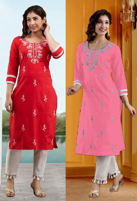 SISTO Women Chikan Embroidery A-line Kurta(Multicolor)