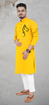 Mamta fab Men Printed Straight Kurta(Yellow)