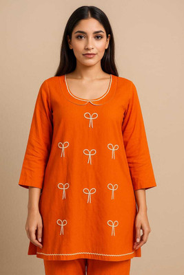 Iqoniqe Women Self Design A-line Kurta(Orange)
