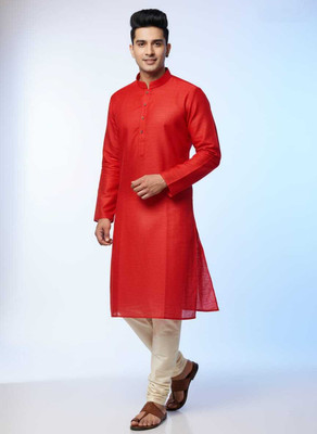 hottess Men Solid Straight Kurta(Red)