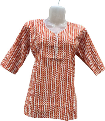 Durga store Women Printed A-line Kurta(Orange)