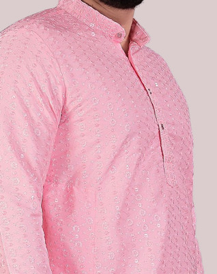 Keton Men Solid Straight Kurta(Pink)