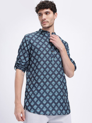 Anouk Rustic Men Printed Straight Kurta(Blue)