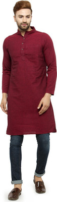Enchanted Drapes Men Solid Straight Kurta(Red)