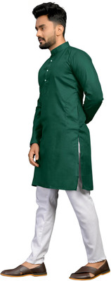 Enmozz Men Solid Straight Kurta(Dark Green)