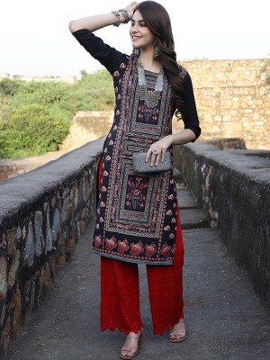 1 Stop Fashion Women Printed Straight Kurta(Black, Red, White)