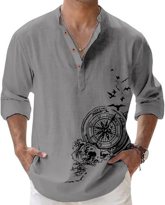 DEELMO Men Solid Straight Kurta(Grey)