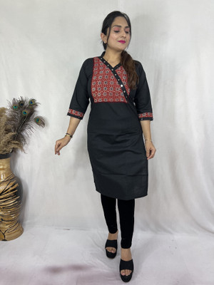 Lefri Handicraft Women Geometric Print Straight Kurta(Black)