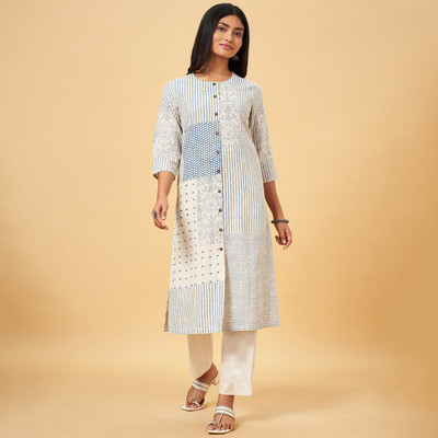 Rangmanch by Pantaloons Women Printed A-line Kurta(Dark Blue)