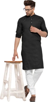 Anuj Fashion Men Solid A-line Kurta(Black)