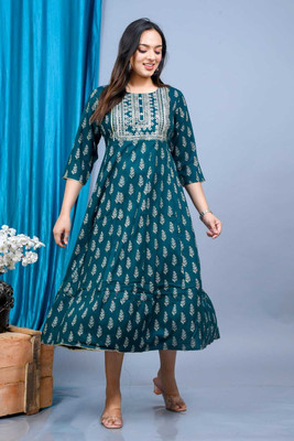 ANUPRIYA CREATION Women Embroidered Anarkali Kurta(Dark Green, White)