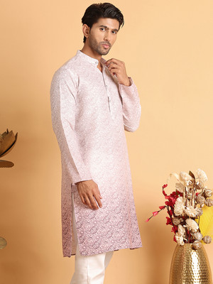 ANOUK Men Printed Straight Kurta(Pink)