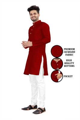 Shree Dutt Creation Men Floral Print Straight Kurta(Red)
