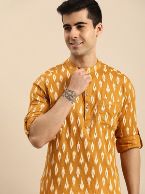 ANOUK Men Printed Straight Kurta(Yellow)