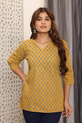 neelam manufacturing Women Printed Straight Kurta(Yellow)