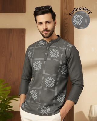 RIGO Men Embroidered Ethnic Dress Kurta(Grey)