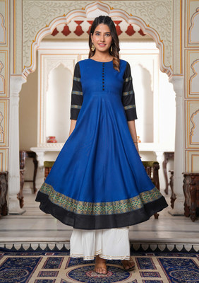 Yash Gallery Women Solid Anarkali Kurta(Blue)