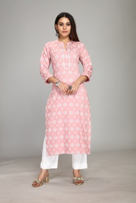 mannu Women Self Design Straight Kurta(Pink)