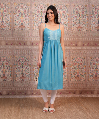 Vishudh Women Solid Straight Kurta(Light Blue)