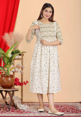ANEKTA Women Floral Print Anarkali Kurta(White)